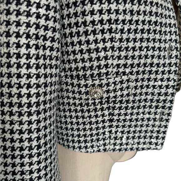 Alessandra Rich Cropped Embellished Sequin Houndstooth Jacket Black & White - Picture 14 of 17